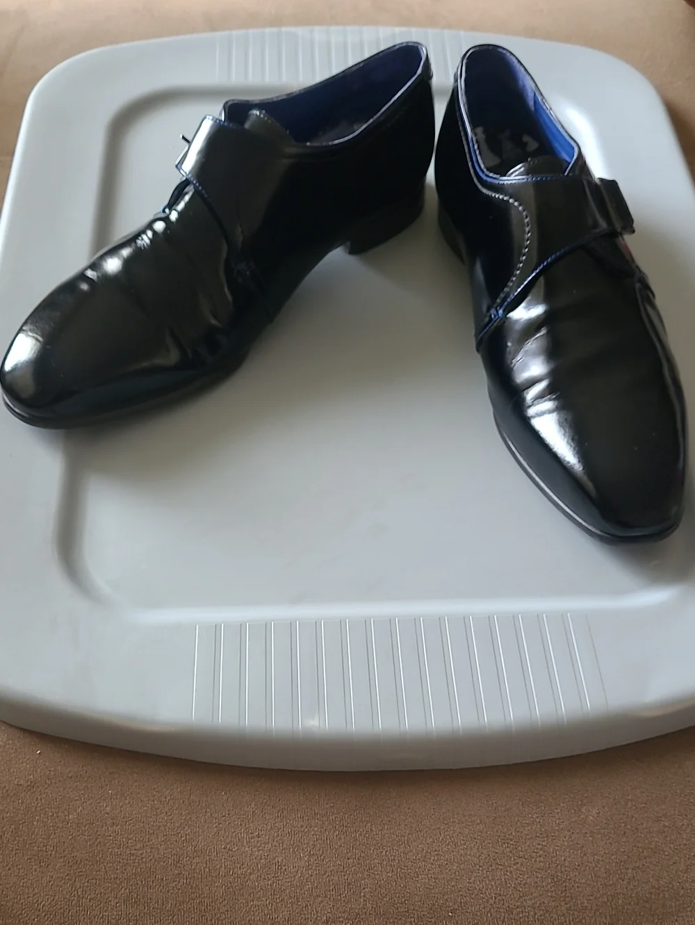 Ted Baker Huska Men's Black Patent Leather Dress Shoes with Blue Lining Size 13